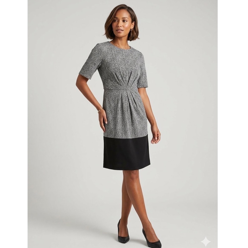 41 Hawthorn Stitch Fix Grey Black Colorblock Twist Front Sheath Dress NWT L‎